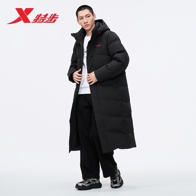 特步中长款羽绒服男士2025年冬季