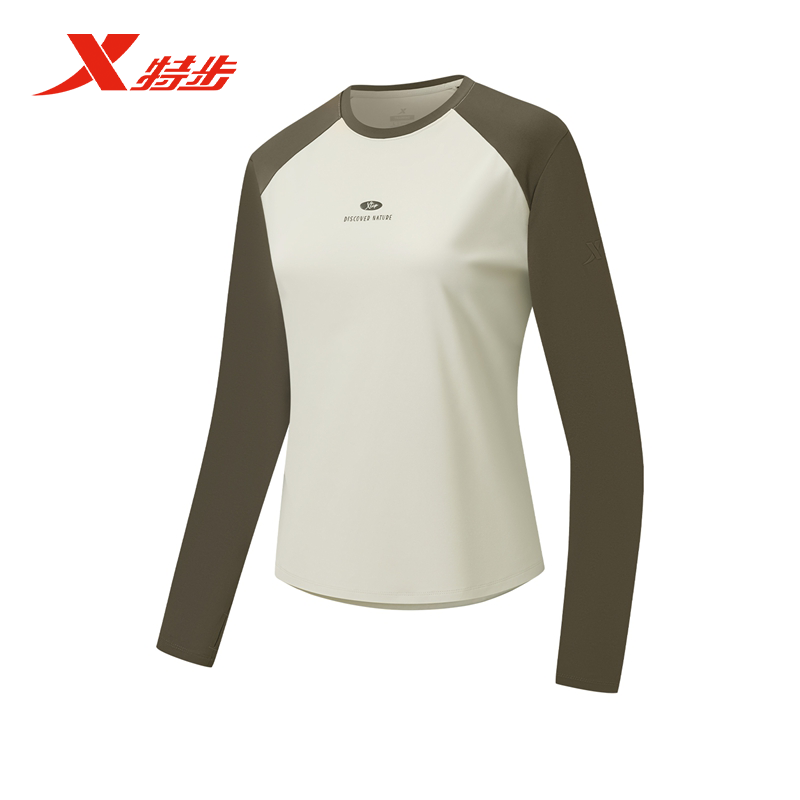 特步长袖针织衫女2025秋季新款运动休闲T恤长袖上衣975328030054