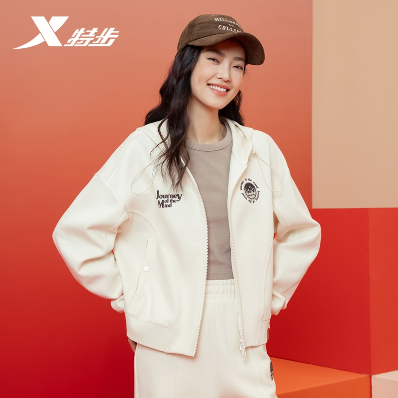 特步好运连连针织连帽上衣2025春季新款卫衣外套女975128940220