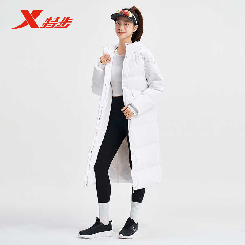 特步中长款羽绒服女2025冬季新款