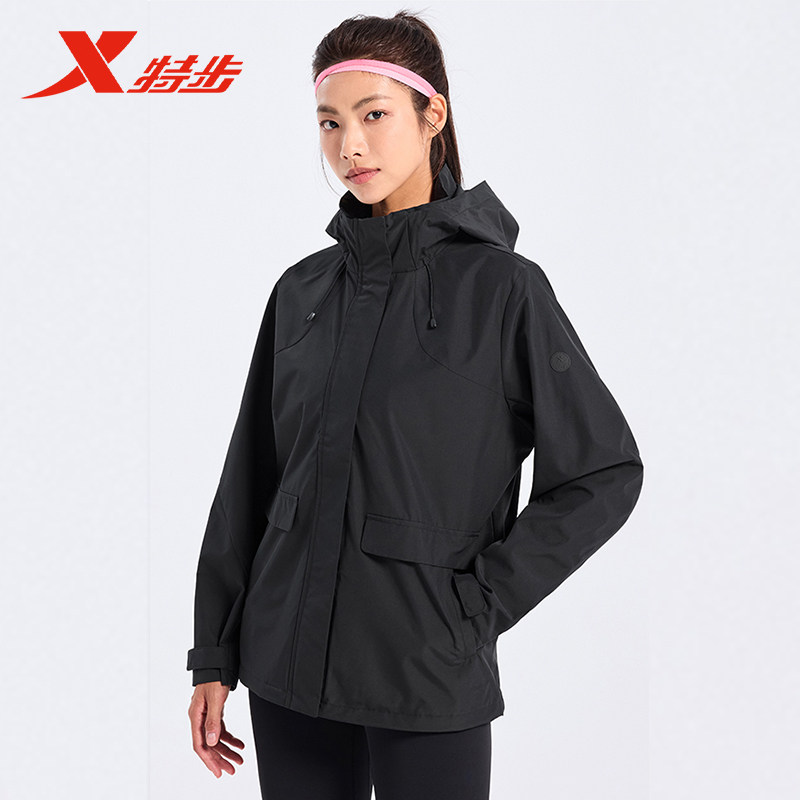 特步保暖风衣女2024年秋图片