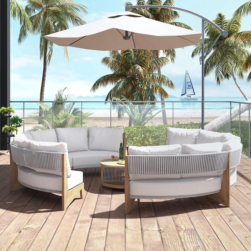 外户庭院柚木酒702沙发晒防水防欧美度假村店室外藤编沙发组合露