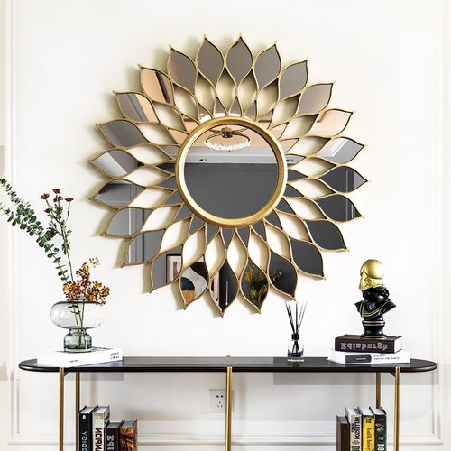 太阳花装饰镜玄关镜餐边创意镜欧式装饰镜轻奢艺术镜壁炉镜定制镜