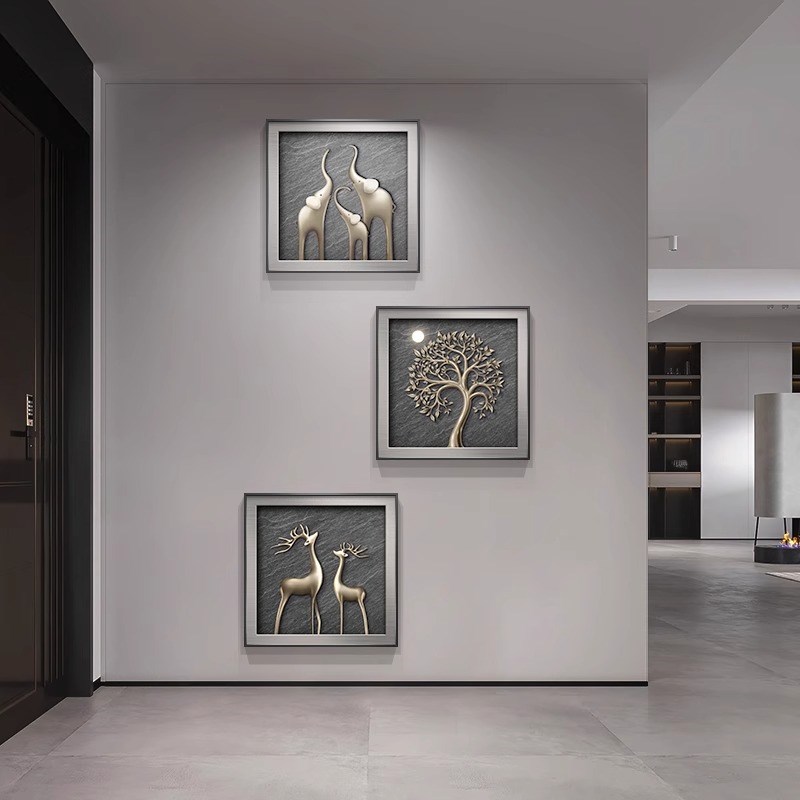 大气玄关装饰画轻奢高o级感餐厅挂画三联画正方形客厅走廊过道壁图片