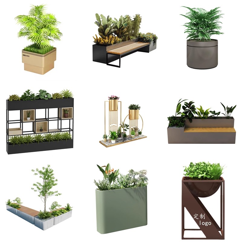 户外铁艺花箱组合移动花坛不锈钢花架商业街O隔断庭院外摆花槽厂