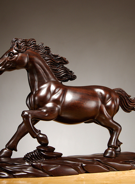 黑檀实木质雕刻马到成功摆件红木生肖马工艺品家居办公室装饰送礼