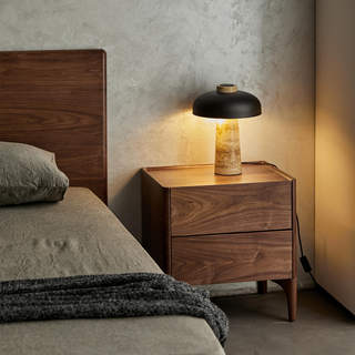 床头柜简约现代北欧纯黑胡桃木全实木床头柜卧室床边柜轻奢储物柜