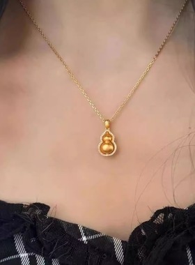 葫芦18k金古法手工黄金项链
