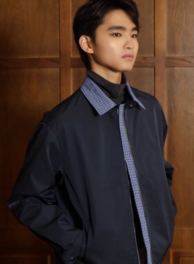 CJMJ[10/20 :00]MIU系哈灵顿假两件夹克秋冬翻领格纹开衫外套男