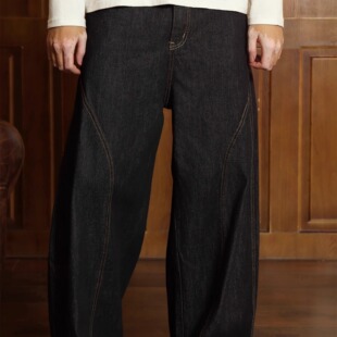 复古原牛明线设计阔腿解构廓形弯刀牛仔裤 CJMJ 秋冬