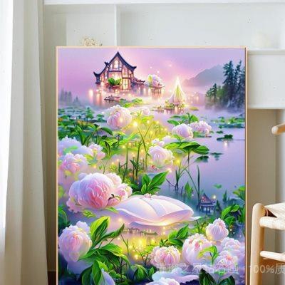 钻石画2024新款满钻牡丹花点贴钻十字绣客厅卧室手工粘钻唯美风景