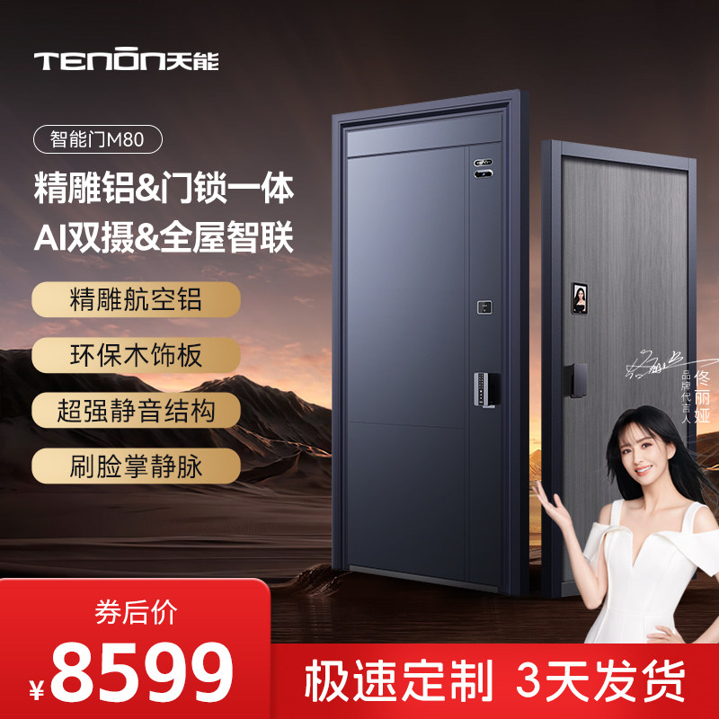 亚太天能精雕铸铝智能门可视监控防盗进户门人脸识别全自动入户门