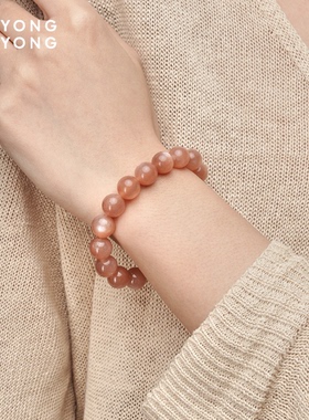 无用之用天然橙月光石手链素圈水晶手链手串礼物