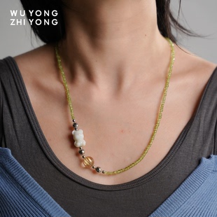 无用之用天然金发晶灰月光白玉橄榄石紫水晶项链组合