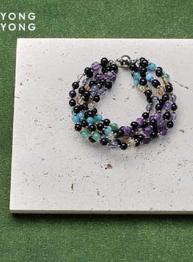 无用之用「非遗系列」天然紫水晶堇青石独龙玉彩莹石表带手链女