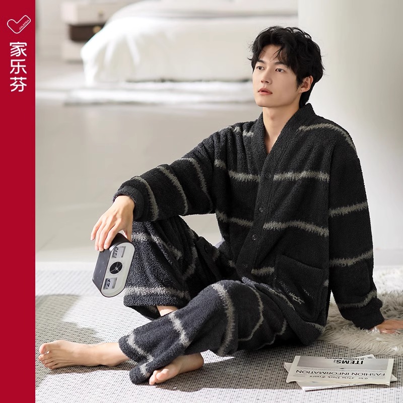 男士秋冬款冬季加绒加厚睡衣