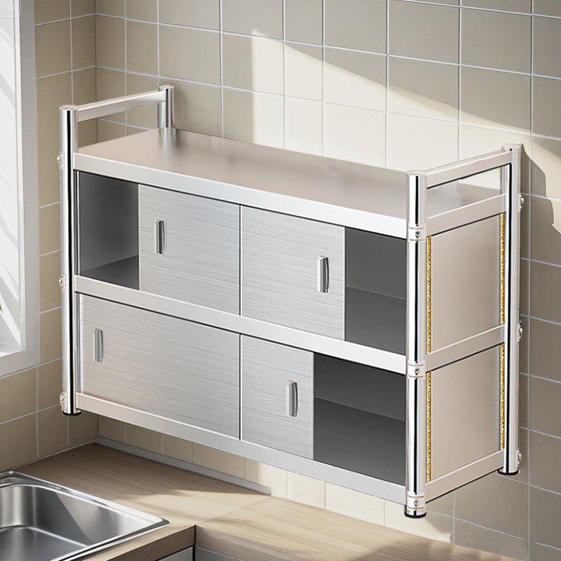 加厚不锈钢厨房置物架橱柜挂墙壁挂式储物柜推拉T门上墙吊柜调料