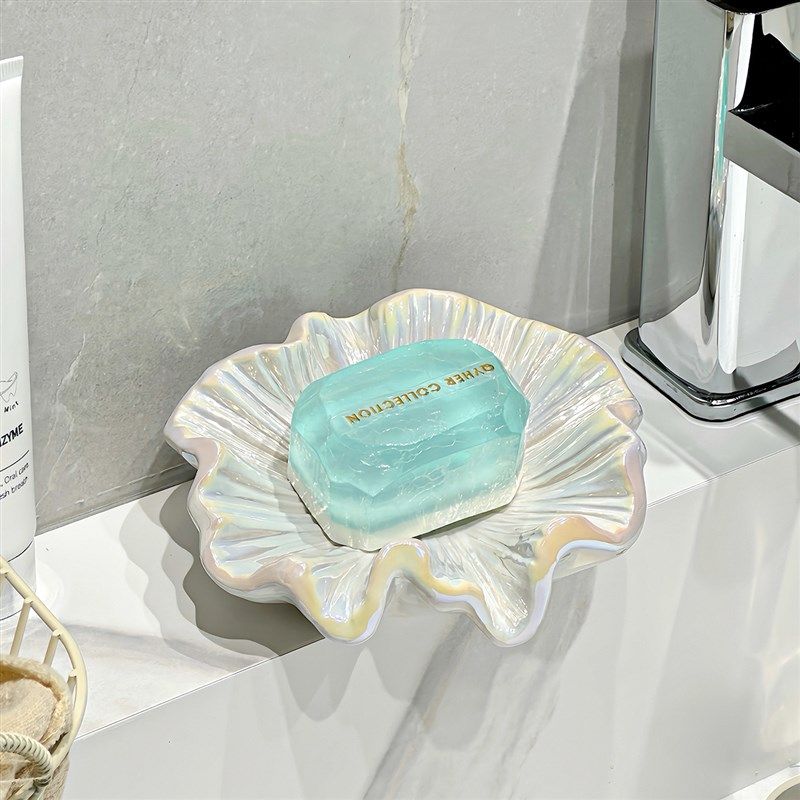 高级感轻奢沥水香皂碟肥皂盒置物架免打孔荷叶陶瓷皂盒轻奢高档