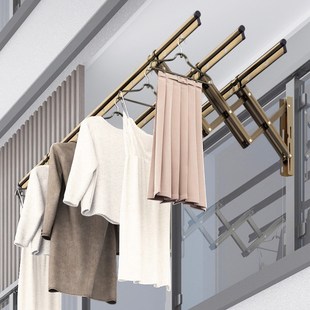 阳台窗外晾衣架铝合金户外飘推拉晒衣架折叠侧装晾衣杆凉衣架晒架