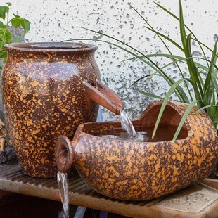 复古流水陶罐摆件循环水古法鱼缸鱼池造景全套生态瀑布过滤器养鱼