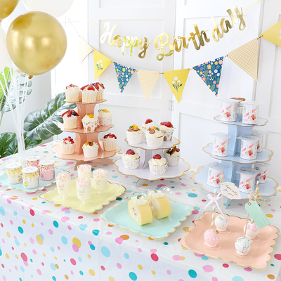 生日布置甜品台摆件婚礼展示架子一次性三层摆台蛋糕托盘点心架