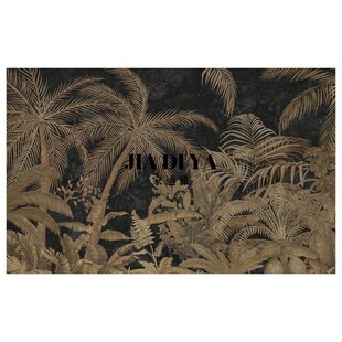 热带植物叶子黑色轻奢墙布客厅沙发卧室法式中古电视背景墙高级感