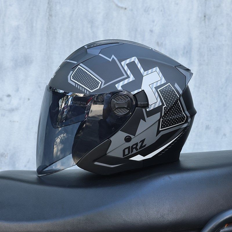 Orz-705复古半覆盖盔双镜安全帽可樂帽男女双镜片电动自行车头盔