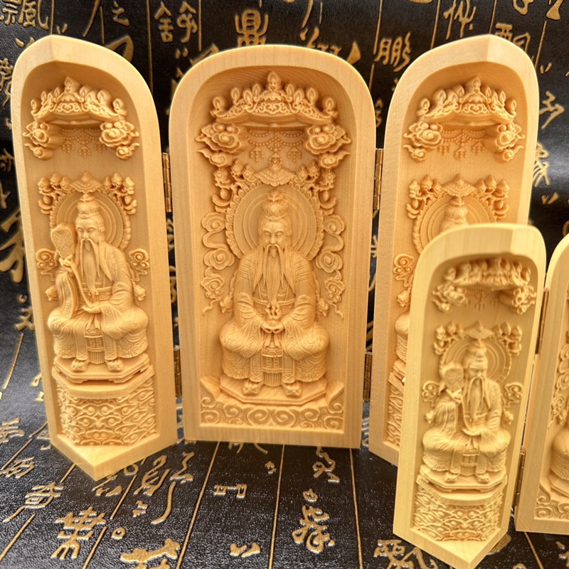 道家用品精雕黄杨木三清祖v师三开像黄杨木雕像居家摆件随身神像