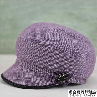 中老年人帽子女秋冬天毛呢鸭舌帽加厚保暖老人棉帽奶奶妈妈春秋帽