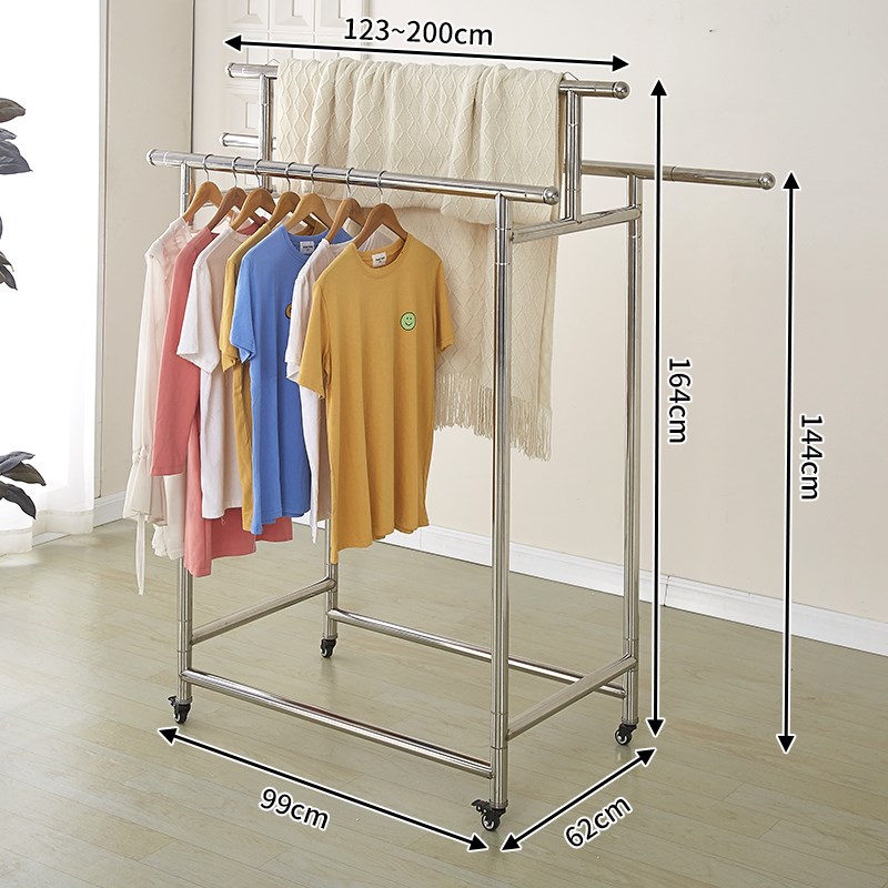 202不锈钢落地晾衣架加粗杆挂衣架阳台房间室内可用移动折叠伸缩