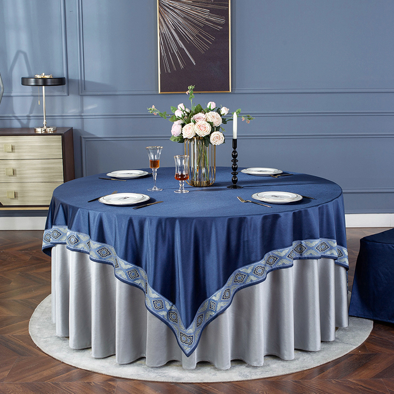 新款中式饭店大圆桌布圆形酒店台布餐厅宴会会议桌V布家用布艺定
