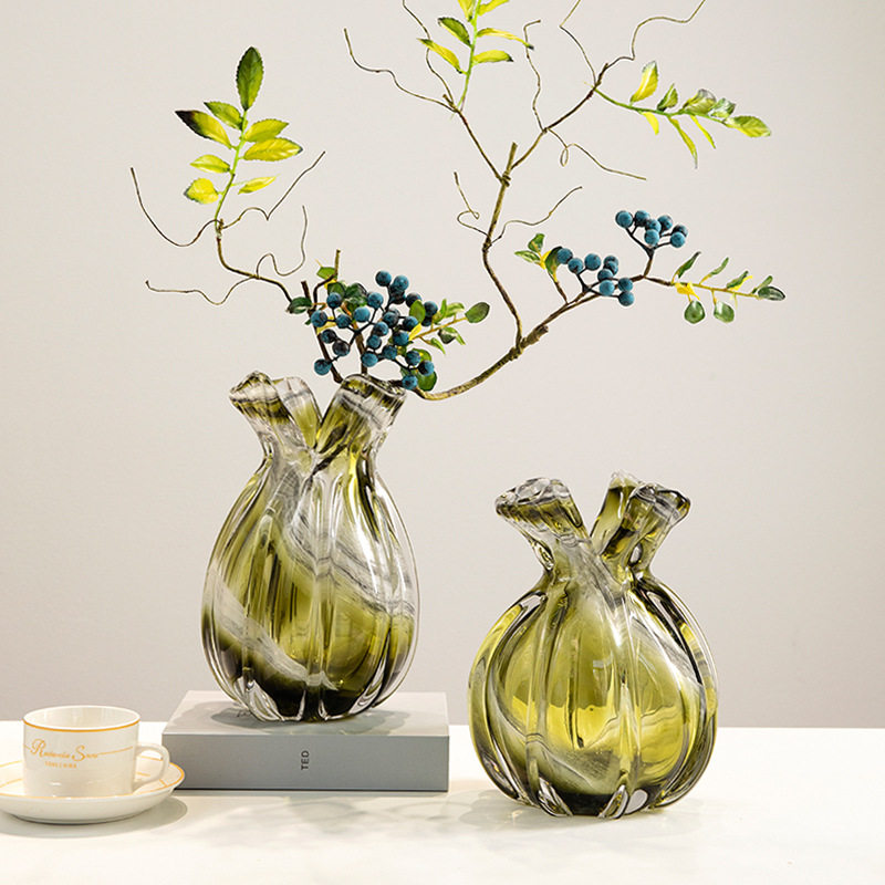 福袋水晶琉璃绿色花瓶创意桌上中古水培玻璃高级感艺术设计感小众,家居饰品,花瓶,淘宝优惠券,粉丝福利购,淘宝优惠卷