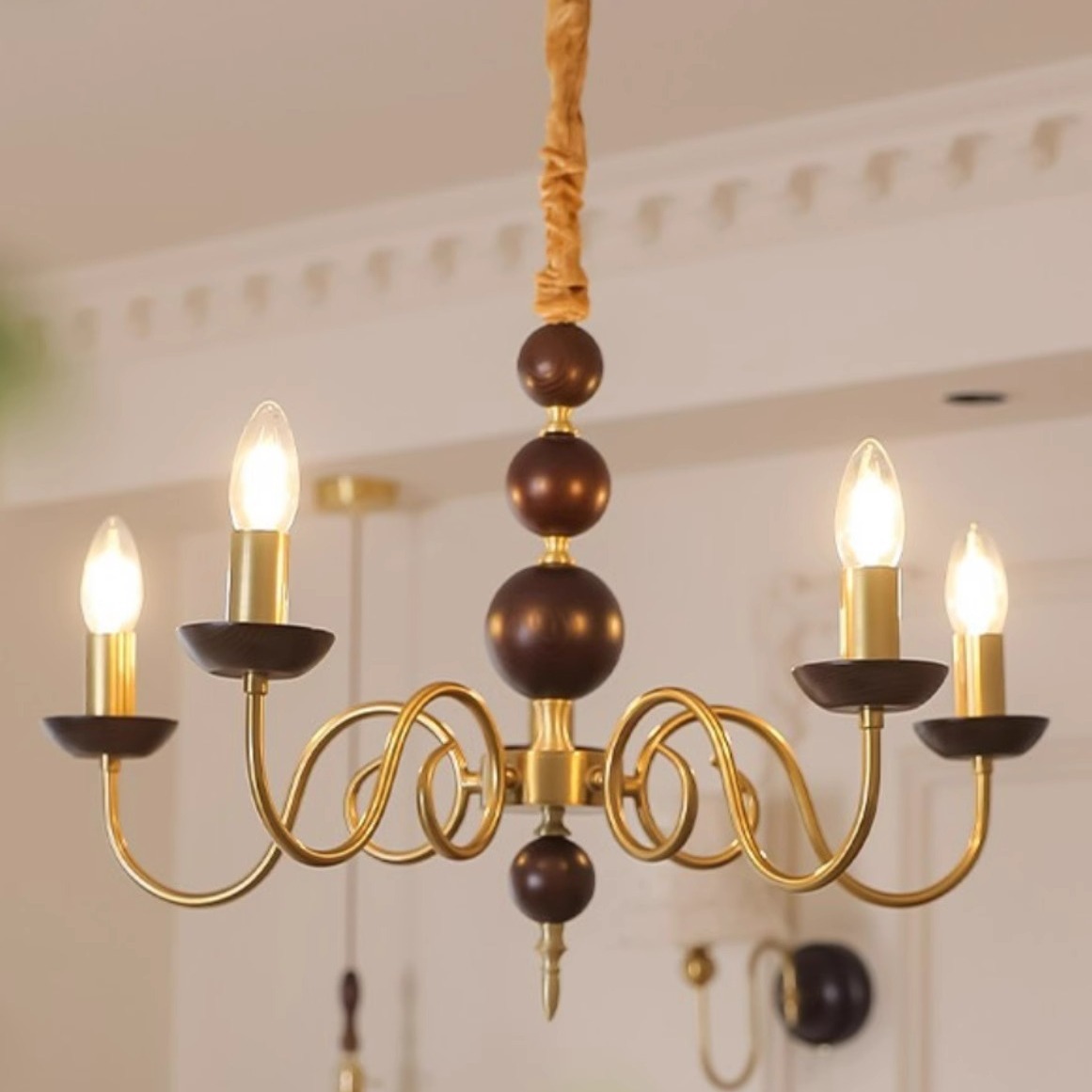 法式中古风蜡烛吊灯美式客厅餐厅卧室灯胡桃木色复古实木民宿灯具