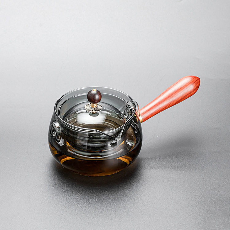 高硼硅玻璃逍遥壶侧把泡茶壶小青柑煮茶器木把直觉茶壶玻璃茶具