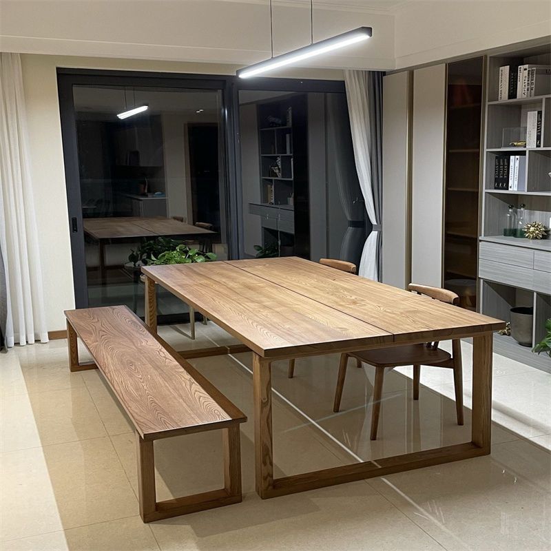 实木餐桌书桌一体客厅家用红橡木长方形白蜡木大板桌莫比恩工作台