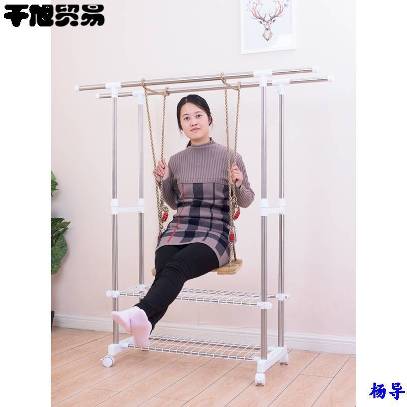 不锈钢晾 衣架落地折叠双杆 式室内移动家用阳台小型双层晒挂架子