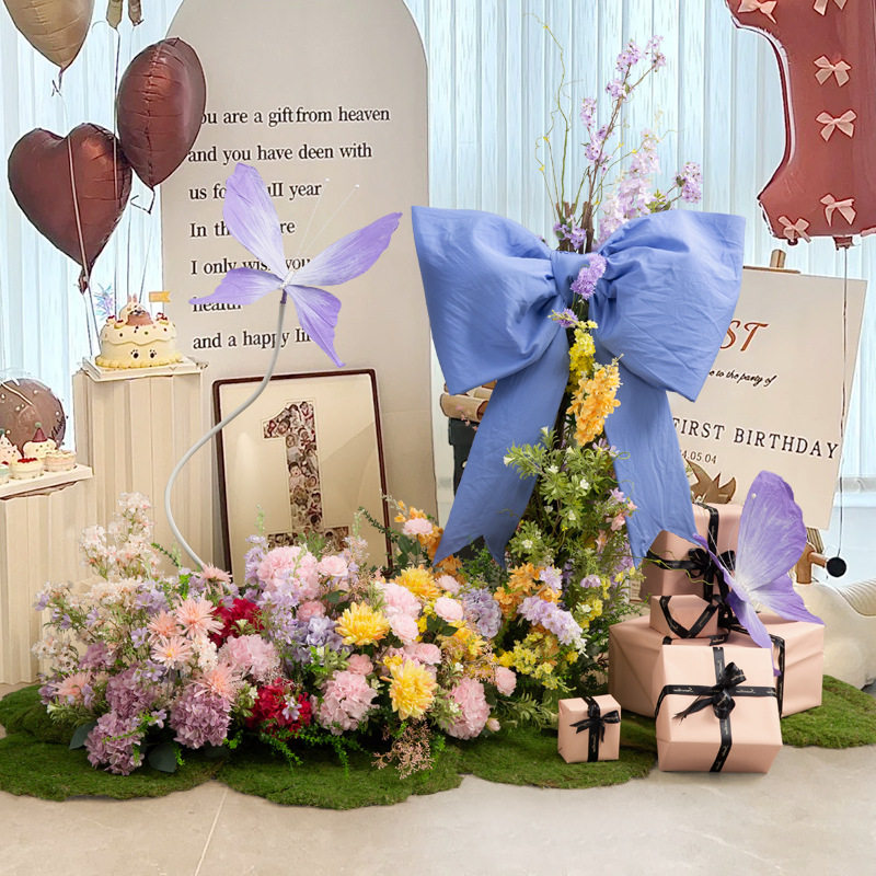 橱窗展位仿真花艺场景道具蝴蝶花架商业活动美陈花园花丛摆件花卉