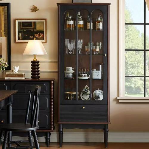 法式复古玻璃门实木酒柜客厅美式展示柜储物柜电视柜储物展示