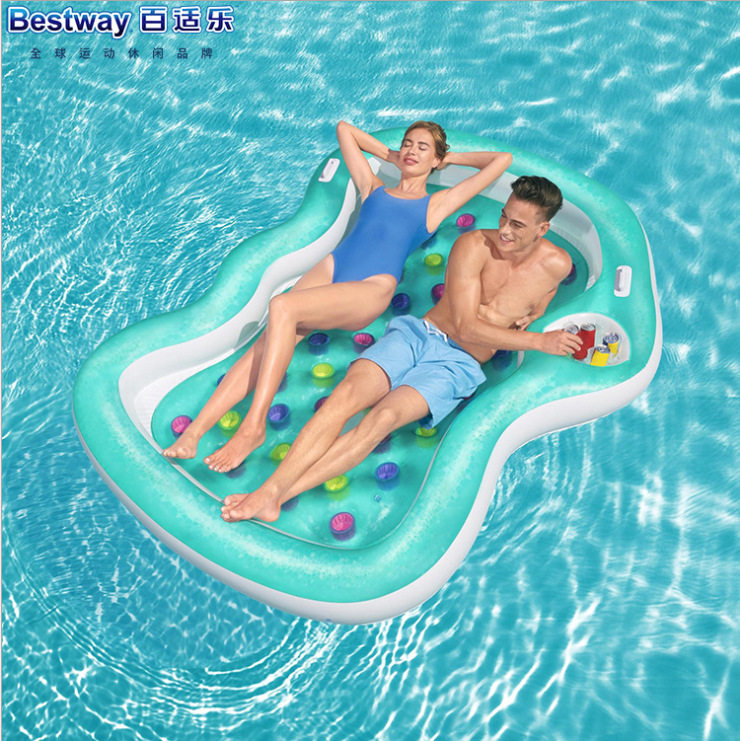 Bestway43045加厚情侣浮排充气浮岛成人浮床双人水上漂流躺椅