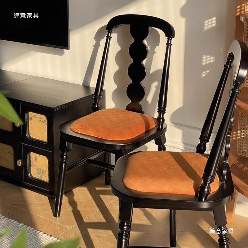 法式复古餐椅家用设计师实木靠背书桌椅美式轻奢餐厅咖啡厅中古椅