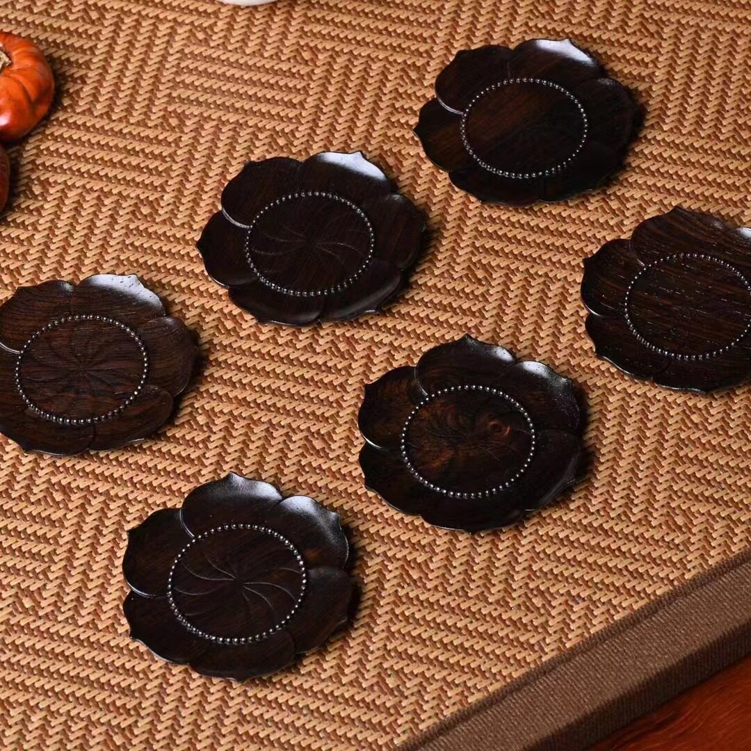 厂家直销 紫光檀 尖梅花杯垫 素雅精致置茶席上 韵味十足大气好看