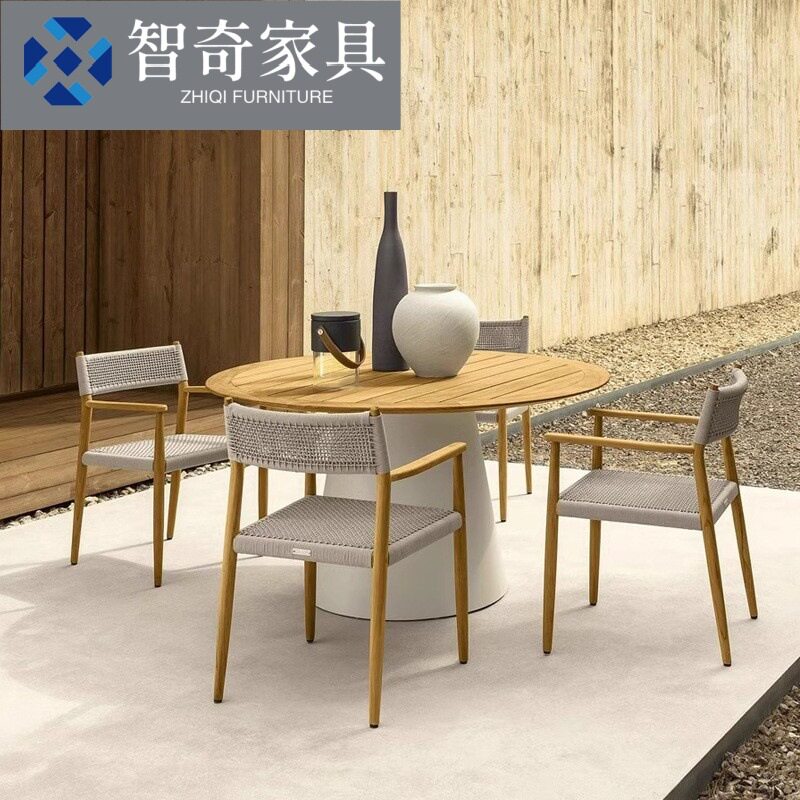 休闲户外桌椅柚木室外酒店庭院茶几组合别墅露台北欧餐厅藤编家具