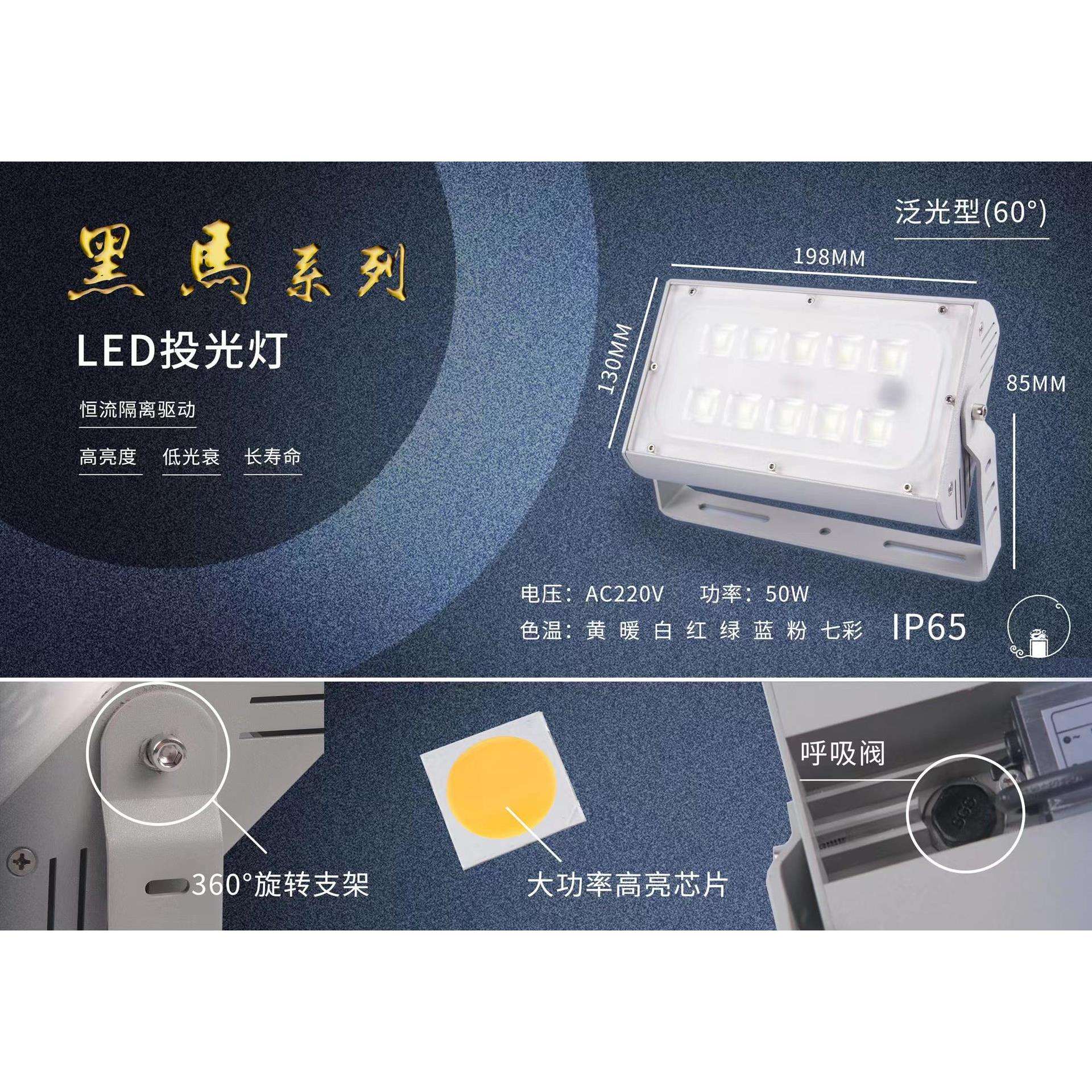 LED投光灯泛光型50W户外防水工地工程室外照明庭院广告灯