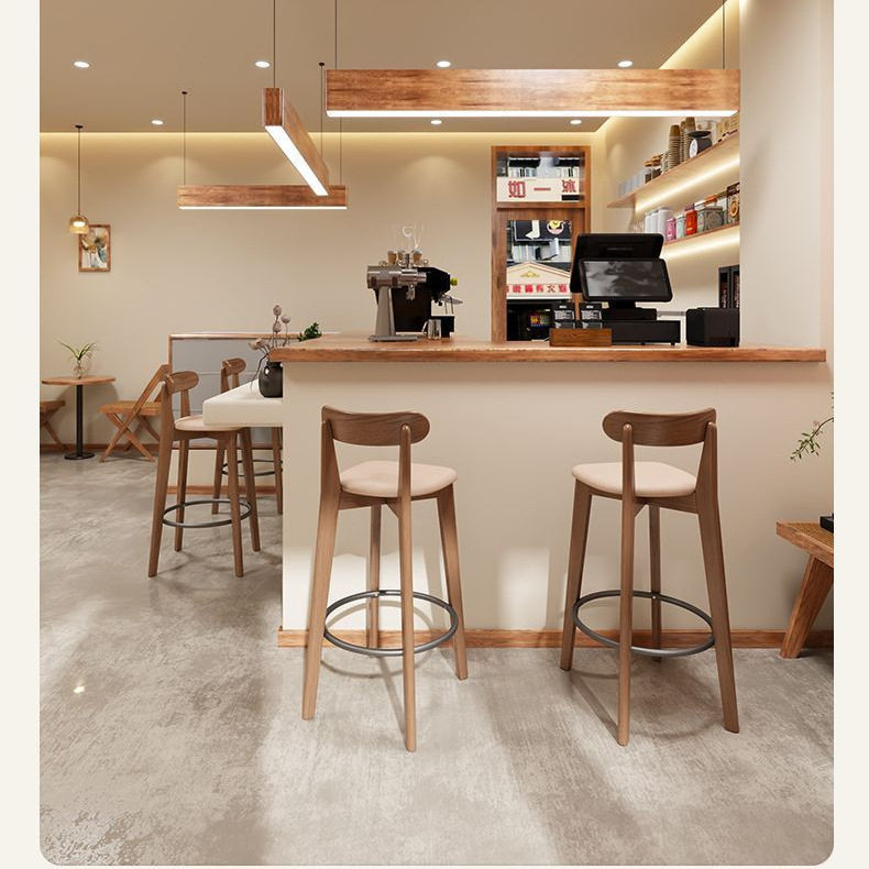 实木吧椅家用高脚椅吧台椅酒吧岛台高脚凳高椅吧台凳棉麻椅胡桃色