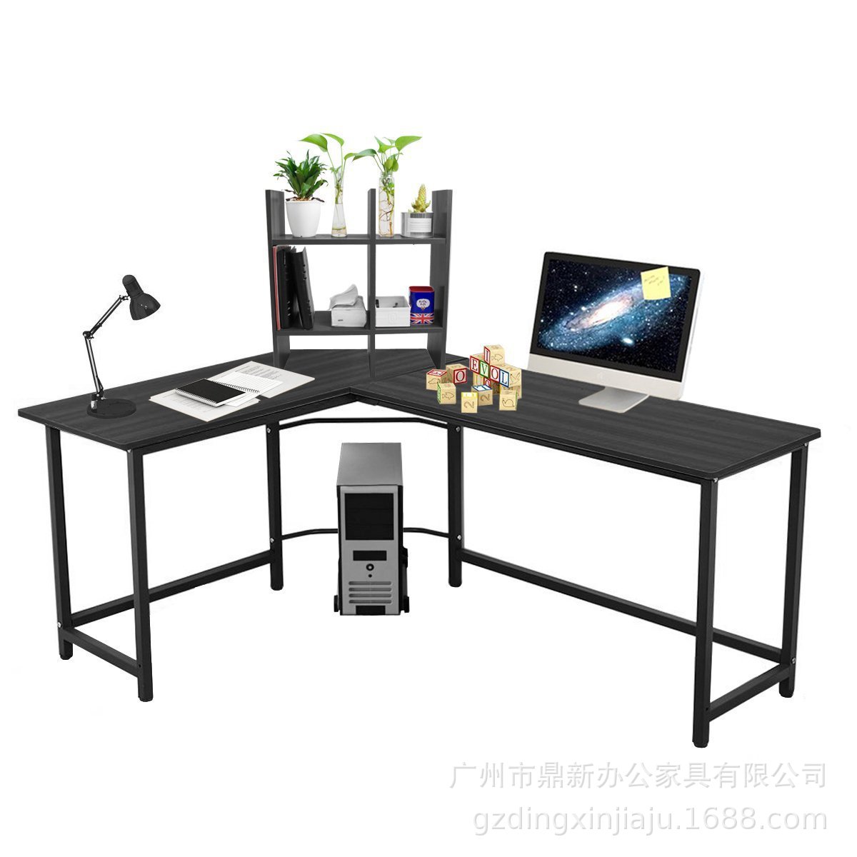 简约现代L型办公桌钢木结构转角电脑桌书桌