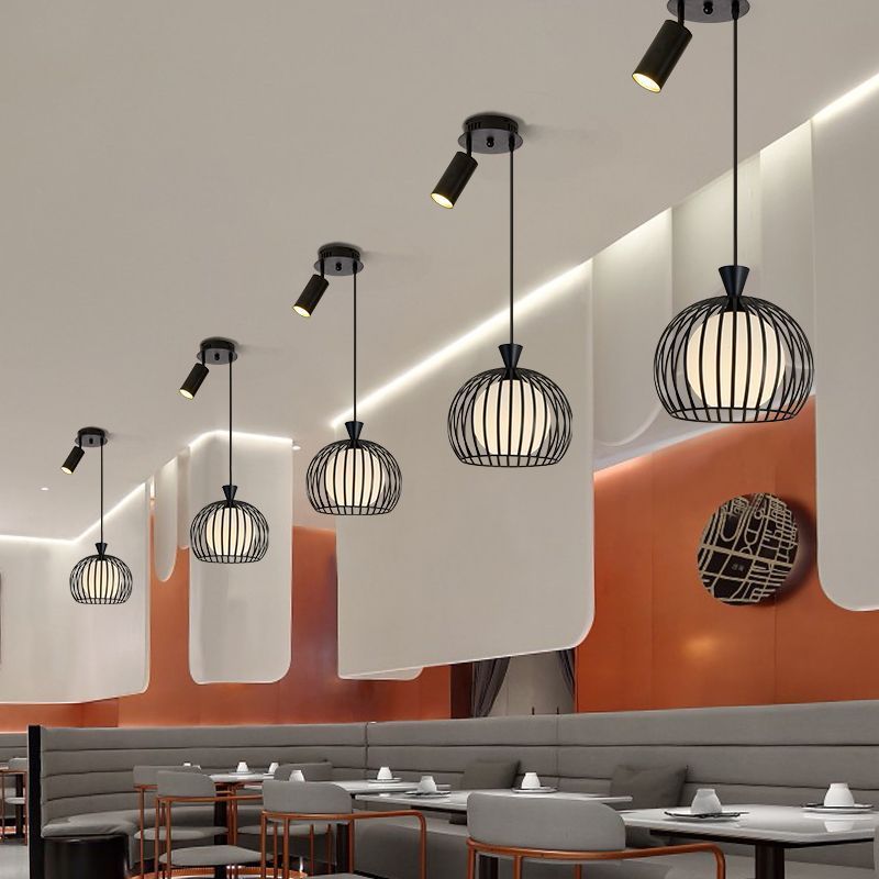 2026吊灯店铺商用火锅店网红铁艺灯罩餐厅吧台商用带射灯饭店简约