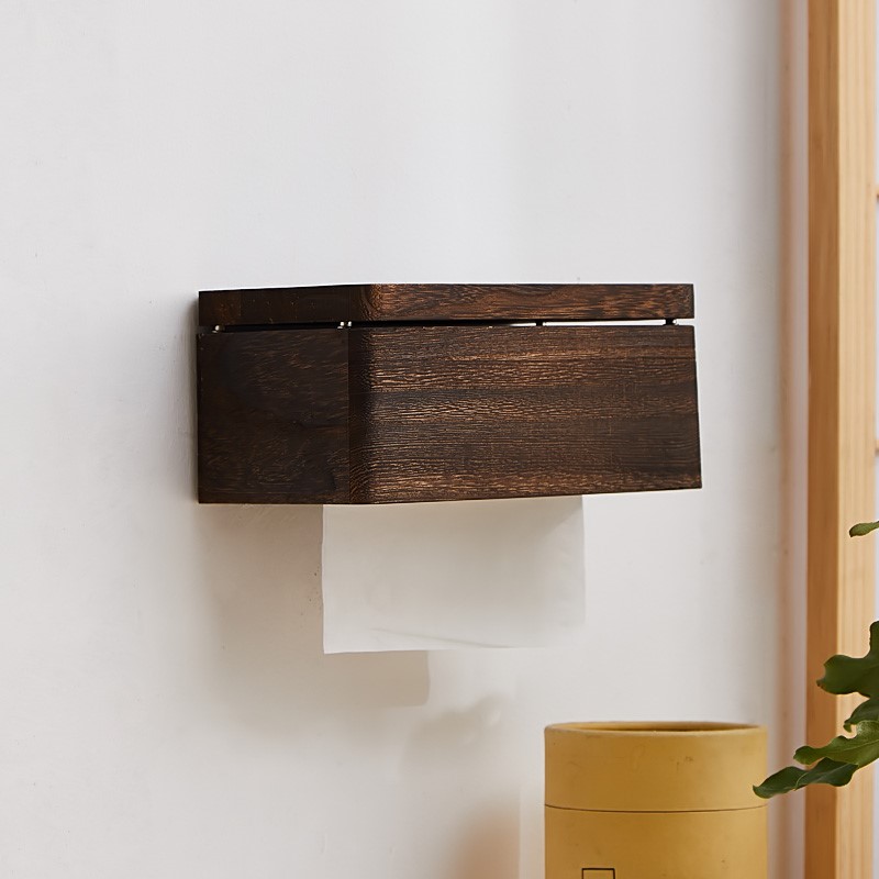 S588实木纸巾盒厕所卫生间擦手抽纸盒壁挂式置物架中式家用餐桌收