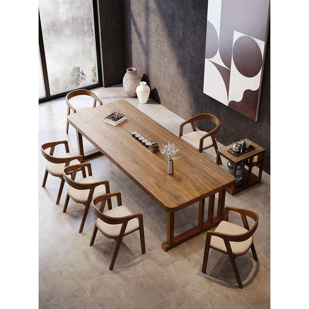 新中式实木大板茶桌椅组合简约现代茶台泡茶桌子办公室会议桌