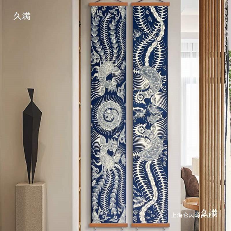 可手工苗族蜡染桌旗贵州布料墙画装饰画图腾植物染