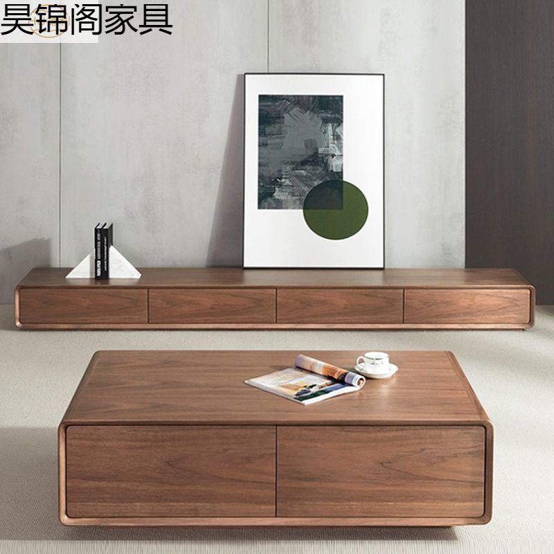 小户型客厅超窄极简电视柜轻奢全实木落地整装小户型实木电视柜